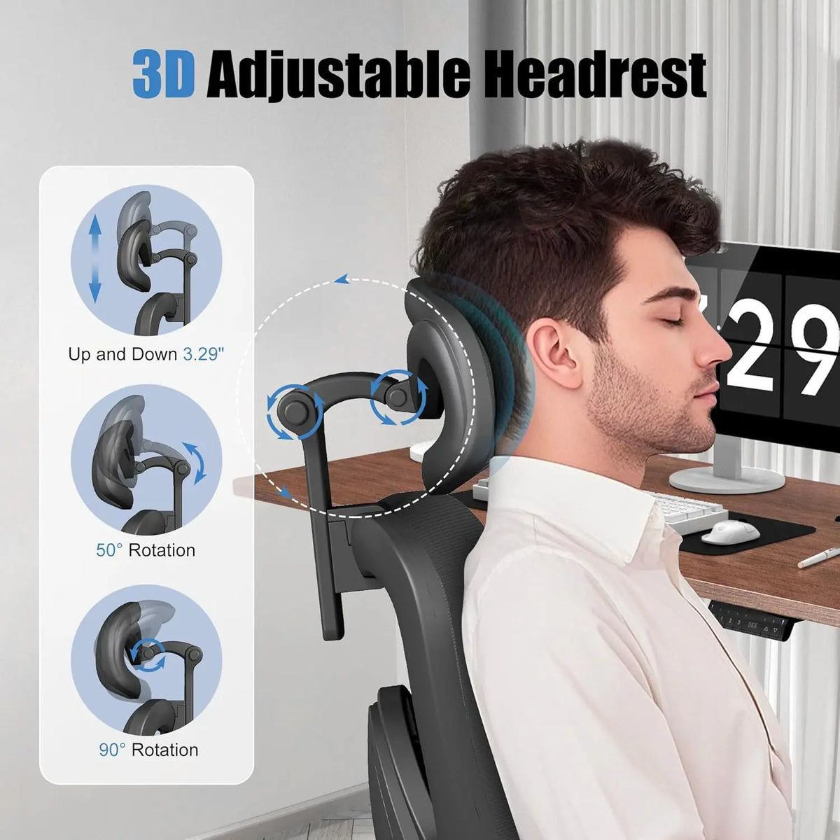 Ergonomic Mesh Office Chair Adjustable Headrest Lumbar Support Computer Chair High Back Desk Chair Swivel Task Chair for Home Office