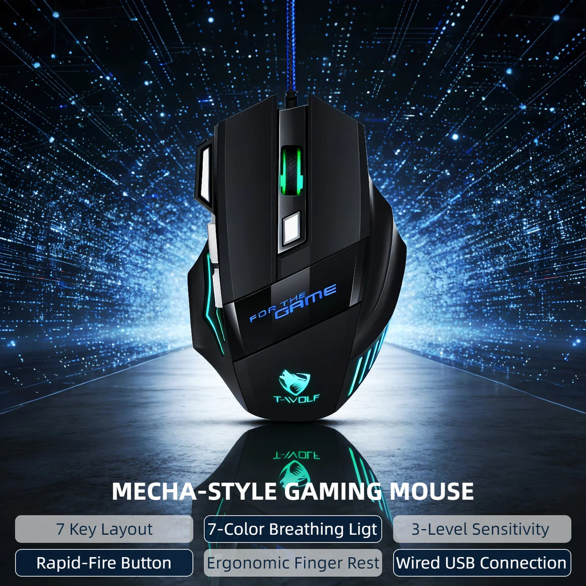 Wired Gaming Mouse 7 Buttons RGB Backlit Mouse Fire Button 2400 DPI Adjustable Ergonomic Optical Mouse for PC Laptop Gamer Professional