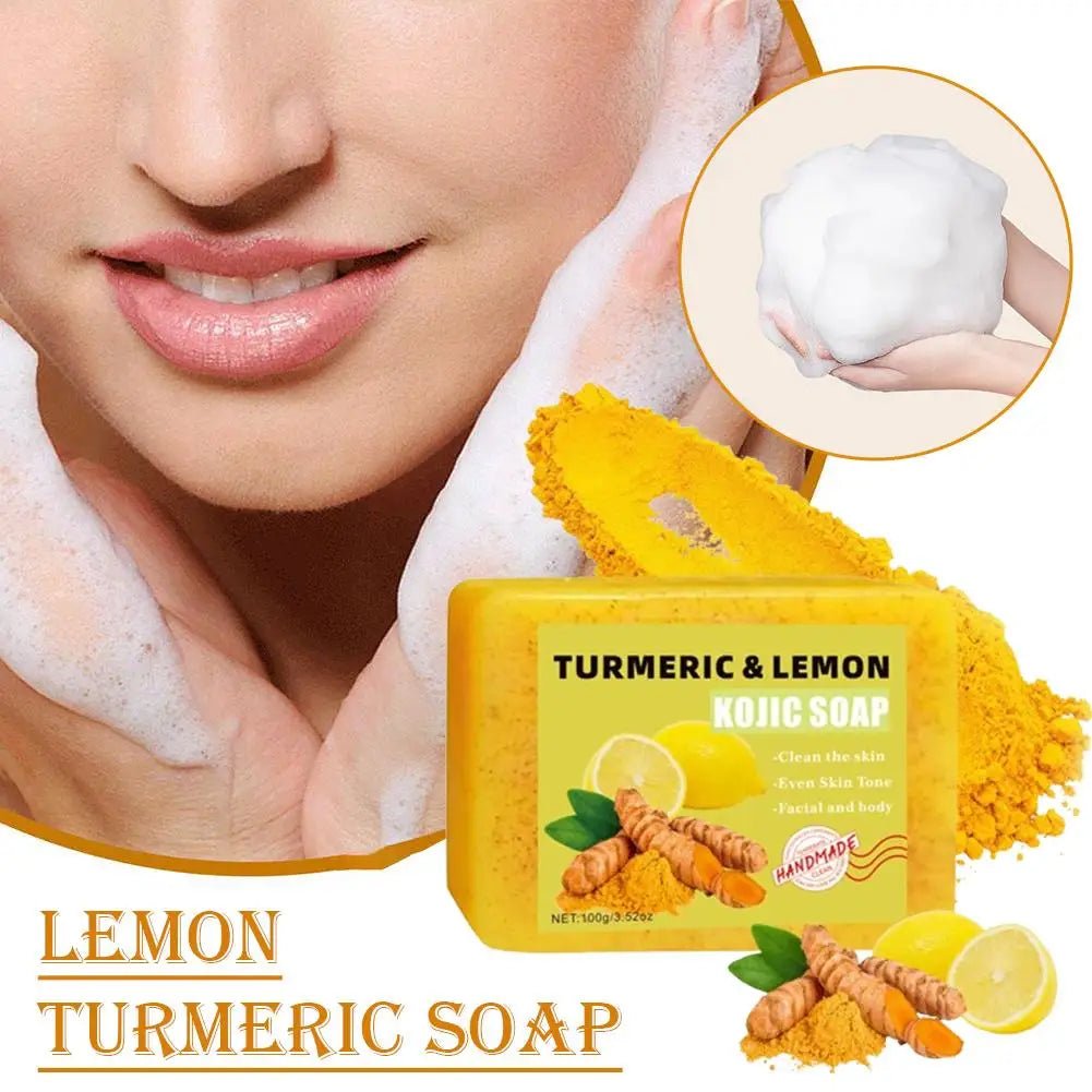 Turmeric Kojic Acid Lemon Soap Bar, Soap Bar Brighten Even Skin Vitamin E, Gentle Lemon Soap For Face,Body Wash