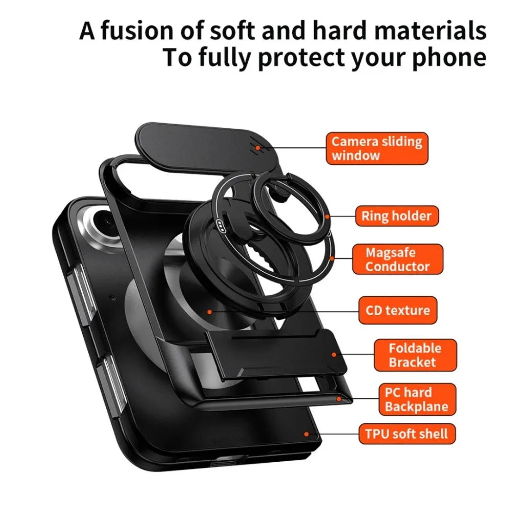 For Magsafe Magnetic Ring Holder Stand Dual Layer Phone Case For Apple iPhone Duo 18 Fold Lens Protect Hard Shockproof Cover