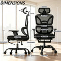 Ergonomic Office Chair High Back Mesh with 2D Adjustable Headrest Retractable Footrest 66° Rotating 2.6' Lifting Thick Sponge Seat Lumbar Support Quiet Swivel Casters for Home Office