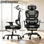 Ergonomic Office Chair High Back Mesh with 2D Adjustable Headrest Retractable Footrest 66° Rotating 2.6' Lifting Thick Sponge Seat Lumbar Support Quiet Swivel Casters for Home Office