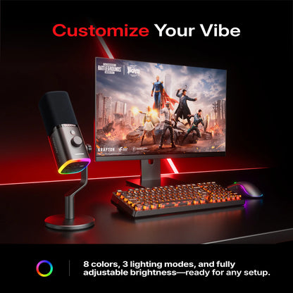 MAONO PD100W Wireless Dynamic Microphone Cardioid Dynamic Mic 50m Range One-Touch Noise Reduction RGB for Gaming Live Streaming