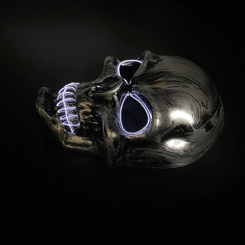 Evil Skull Mask Halloween Carnival Masquerade Haunted House Scary Decoration Cosplay Skeleton Scary Theme Party Light Up Mask