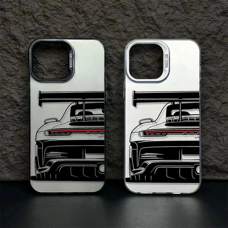 Trendy Sports Car Line Art Phone Case For iPhone 17 Pro Max 16 15 14 Pro 13 12 11 XS XR X 8 7 16 Plus 17E Shockproof Laser Cover