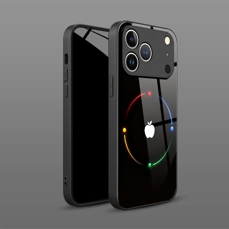 Colorful Halo For Apple Pattern Tempered Glass Phone Case For iPhone 18 17 16 15 14 13 12 11 Pro Max 17 Air 7 8 Plus XR X Cover