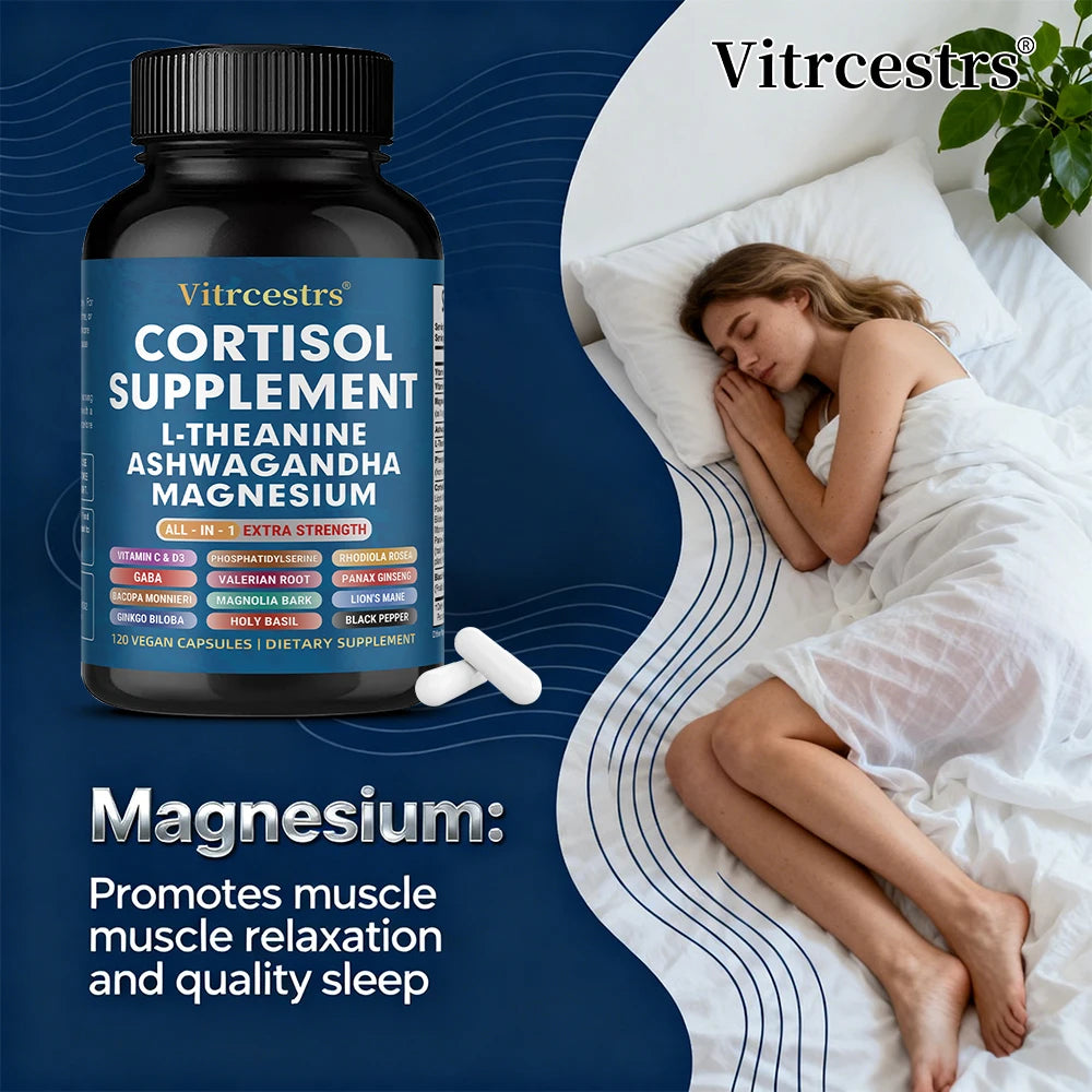 Cortisol Support Supplement - Magnesium, Supports Stress Relief, Calm Mood, Relaxation, Restful Sleep, Focus & Adrenal Health