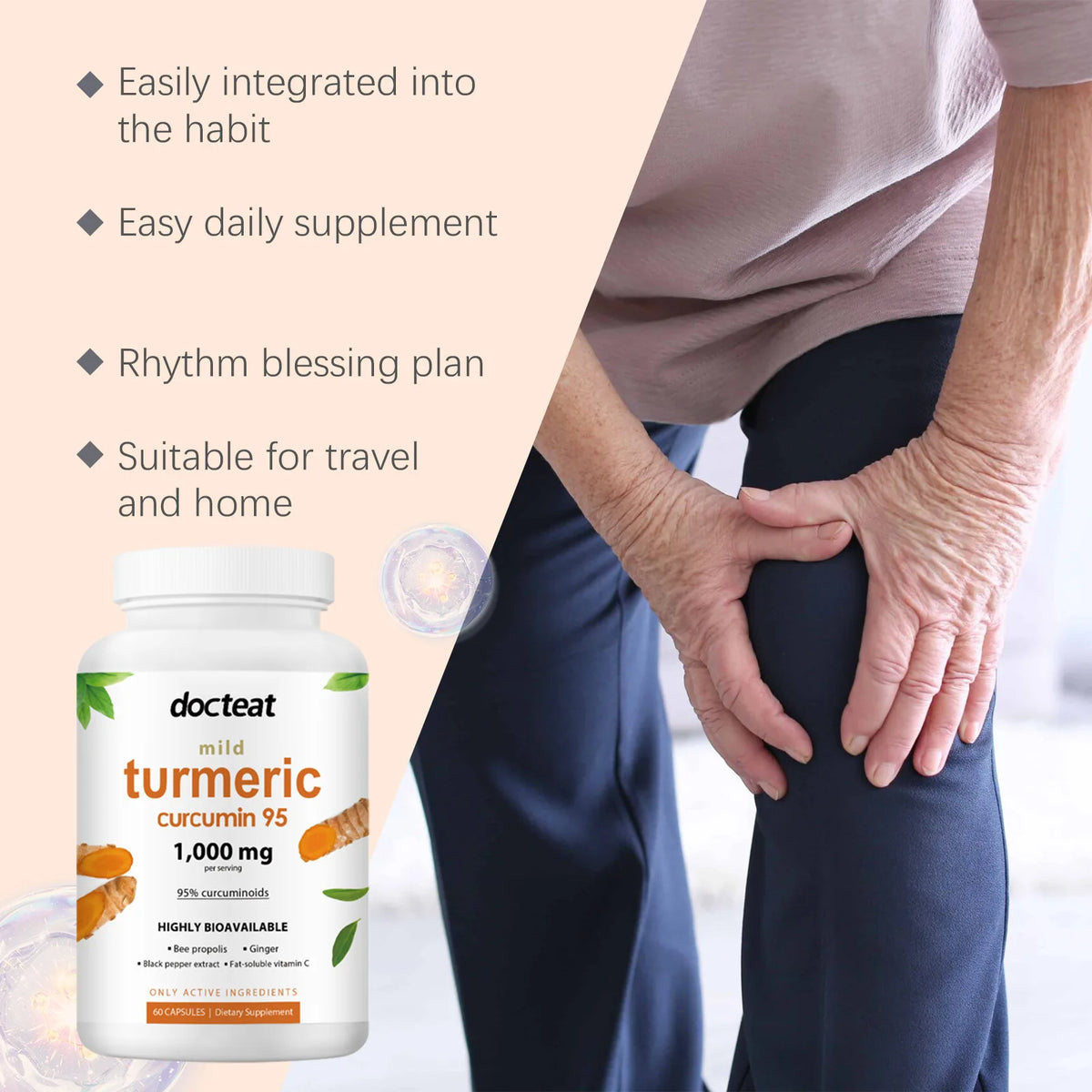 DOCTEAT Curcumin Joint Capsules Relieve Joint Soreness Improve Physical Fatigue Enhance Vitality Boost Immunity Health Capsules
