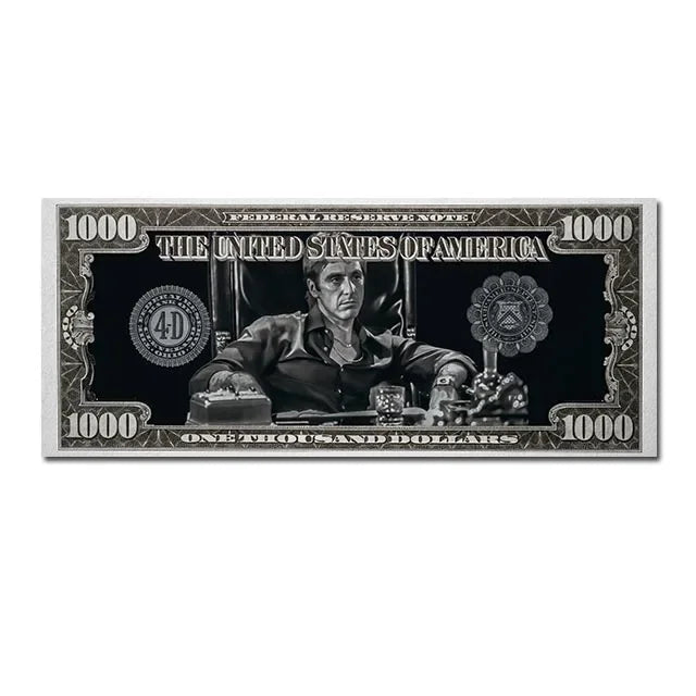 1PC frameless Classic Movie, Scarface Tony Montana Dollar Wall Art, HD Canvas Print Poster, Home, Living Room, Room Decor Painti