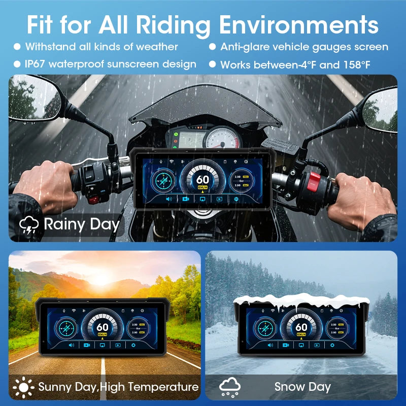 Jansite Portable 8.1 inch IP67 Waterproof Motorcycle 4K DVR GPS Navigation Wireless Carplay Android Auto Moto Recorder Monitor
