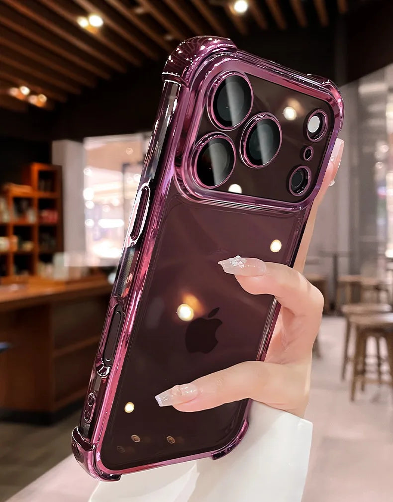 Luxury Electroplate Shockproof Transparent Phone Case For iPhone 18 17 16 15 14 13 12 Pro Max Plus Air Clear Bumper Cases Cover