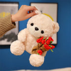 Lovely 16/25CM Bear Plush Toy Romantic Red Heart Rose Bear Doll Cute Soft Holding Flowers Bear Doll Home Decoration