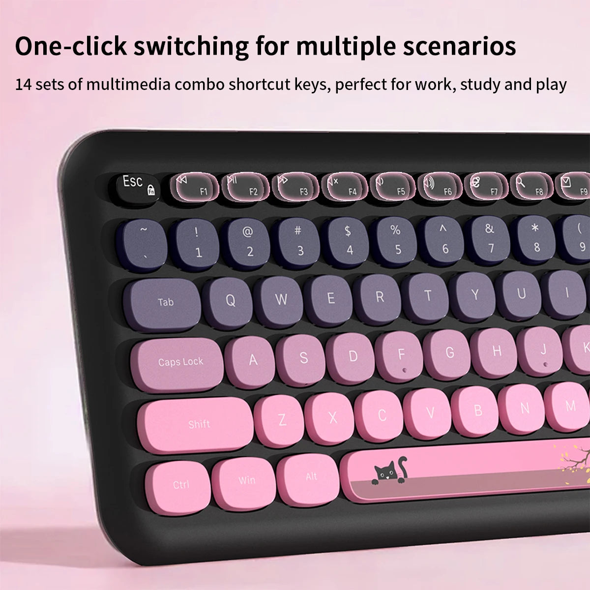 MOFii Wireless Keyboard & Mouse Combo, Cute Macaron Cat Paw Round Keycaps Silent Office Set for Laptops and Desktops