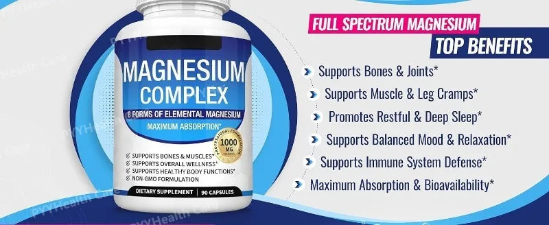 Magnesium Complex with Glycinate Citrate Malate Multiple Magnesium Forms 1000mg Daily Mineral Supplement Capsules