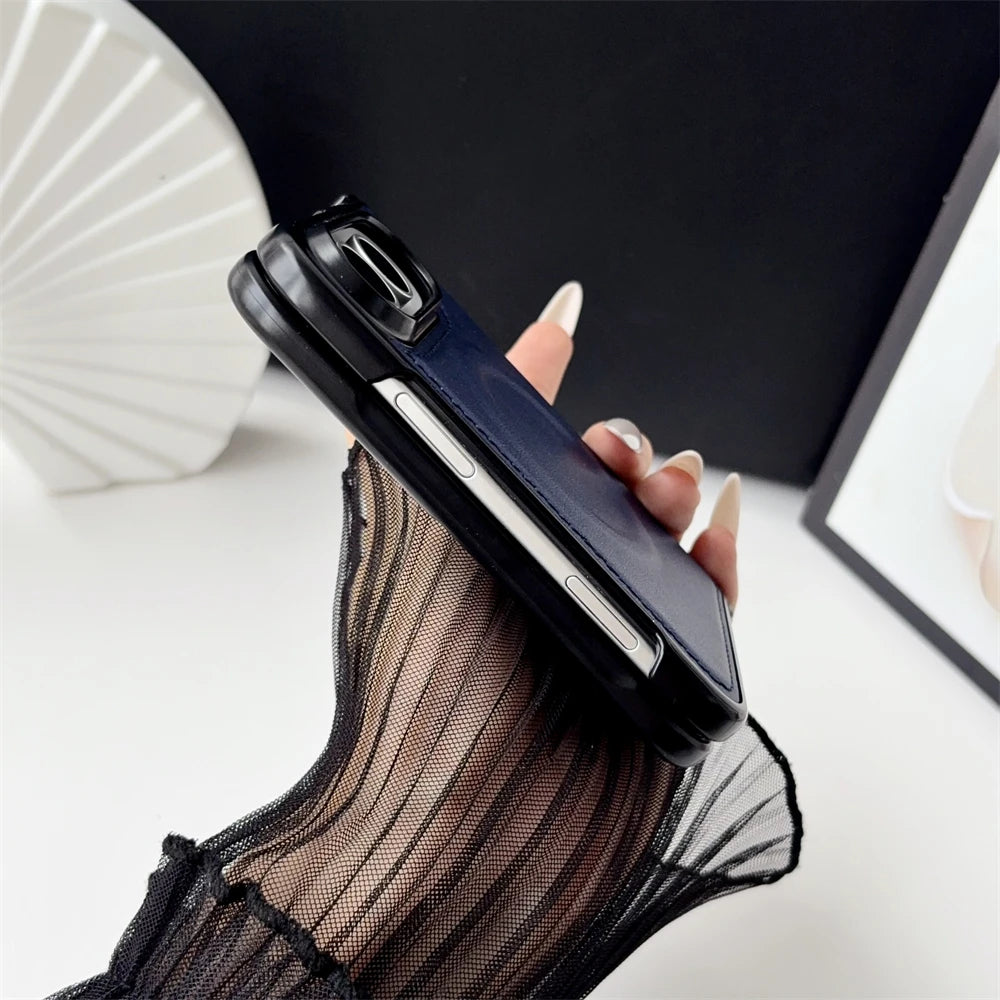 Vegan Leather Magnetic Ring Phone Case For iPhone Duo Shockproof Matte For Magsafe Wireless Charging Shockproof Back Cover