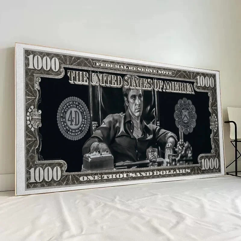 1PC frameless Classic Movie, Scarface Tony Montana Dollar Wall Art, HD Canvas Print Poster, Home, Living Room, Room Decor Painti