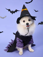 Halloween Pet Witch Costume with Hat Dog Cat Witch Dress Puppy Kitten Cosplay Outfit Holiday Party Fancy Dress