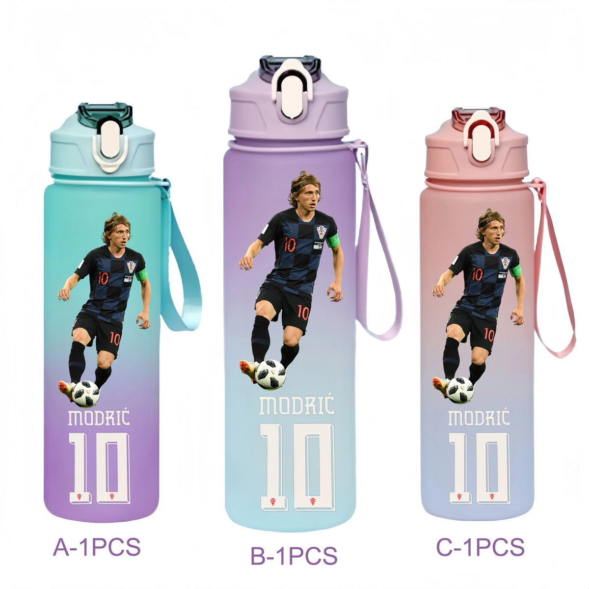 750ML Messi Modrić Neymar Football Star Straw Water Cup Portable Fitness Drink Bottle Kettle Leakproof Drinkware Fans Gifts