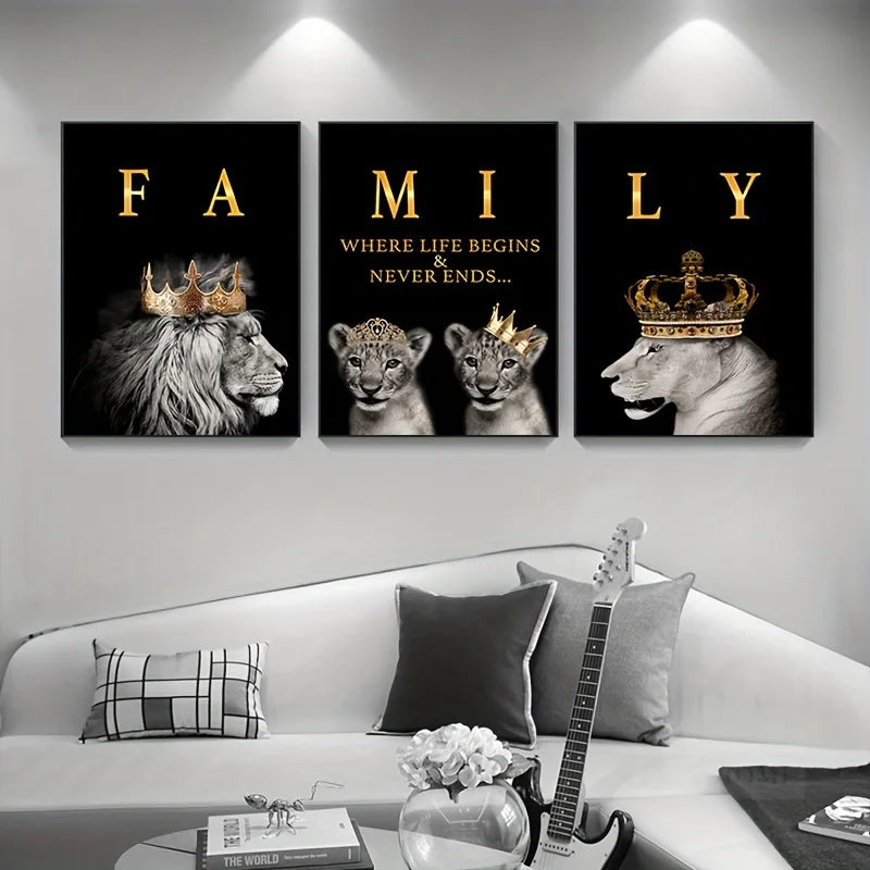 3 Pieces Modern Abstract Lion Family Inspirational Quotes Wall Art Canvas Prints for Living Room Cuadros Decor Unframed