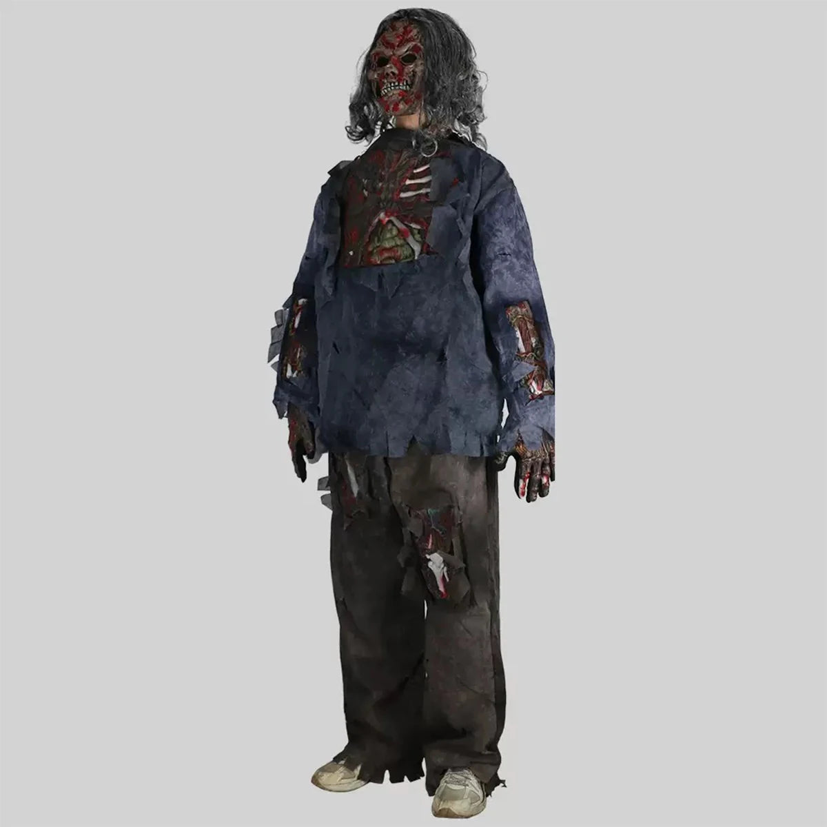 Kids & Adults Zombie Cosplay Costume, Scary Horror Bloody Skeleton  Outfit with Mask Gloves, Halloween Carnival Fancy Dress