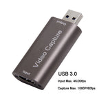 4K Video Capture Card USB 3.0 USB2.0 HDMI-compatible Grabber Recorder for PS4 Game DVD Camcorder Camera Recording Live Streaming
