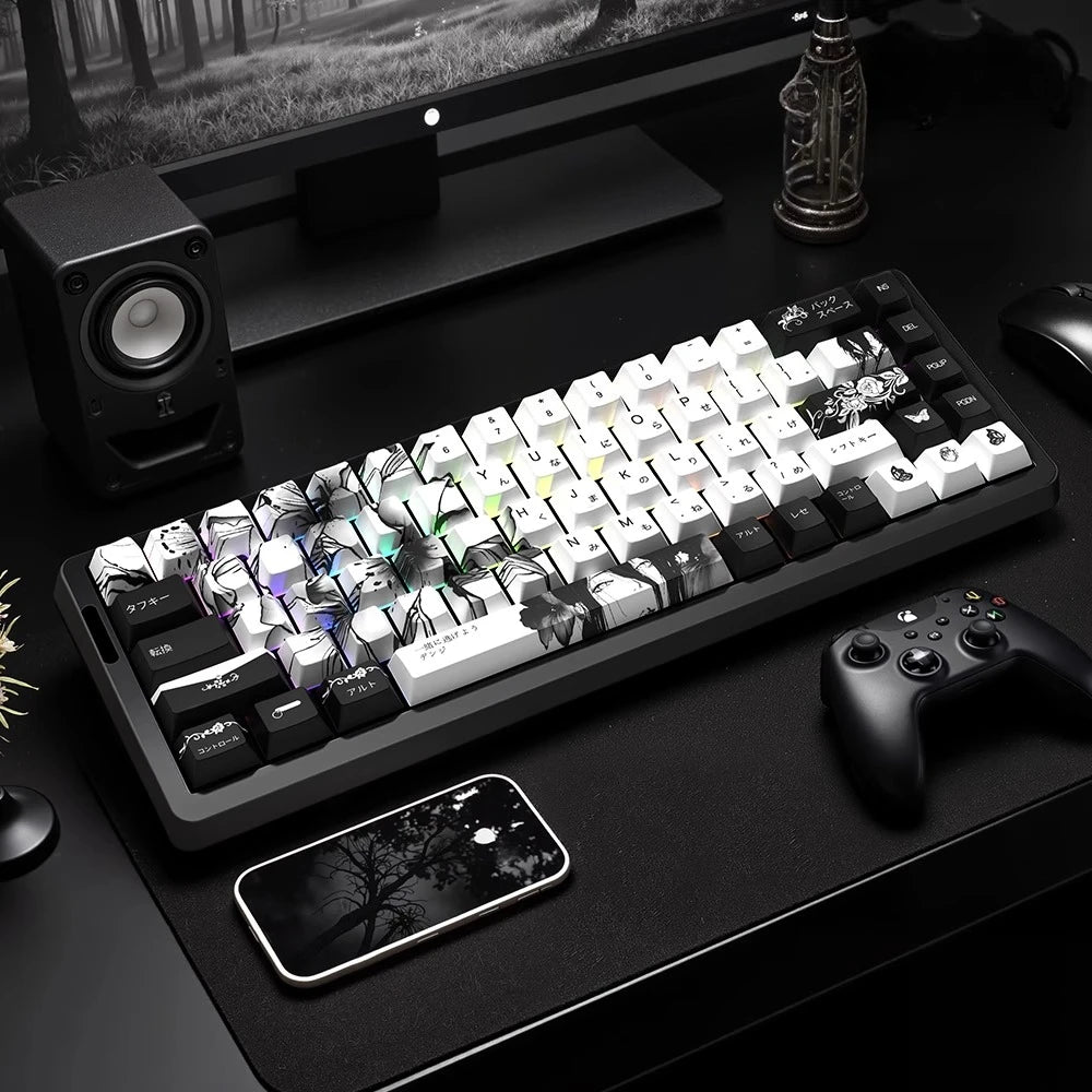 Personalized Keycap Set PBT 129 Key Side Engraved Translucent Keyboard Keychain Compatible with/64/84/98/108 Mechanical Keyboard