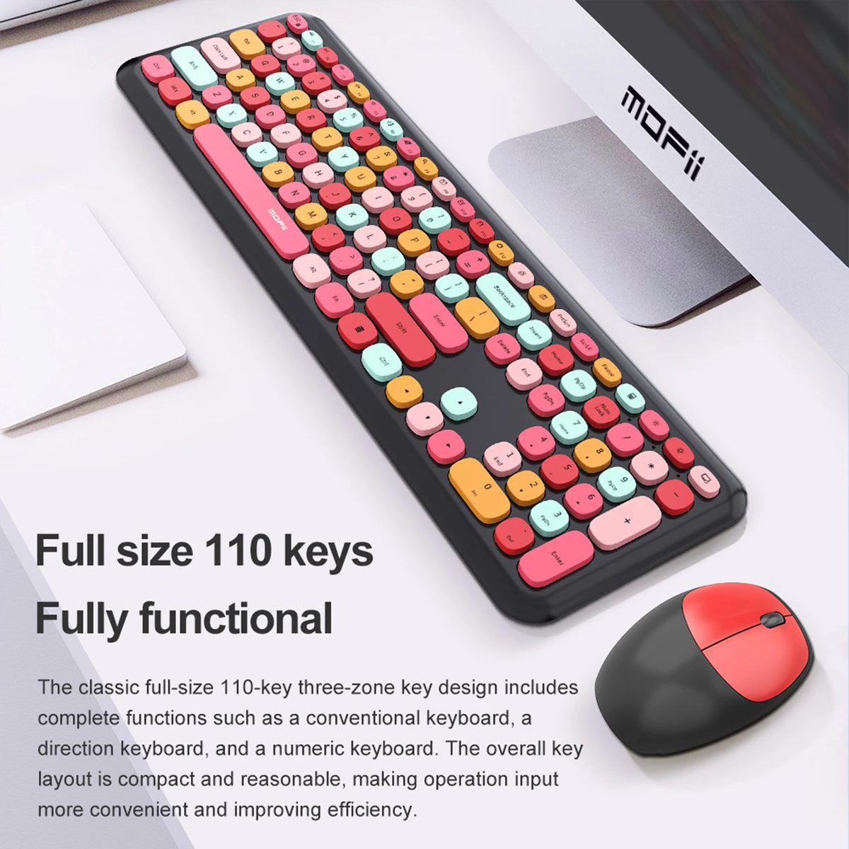MOFii Wireless Keyboard & Mouse Combo, Cute Macaron Cat Paw Round Keycaps Silent Office Set for Laptops and Desktops