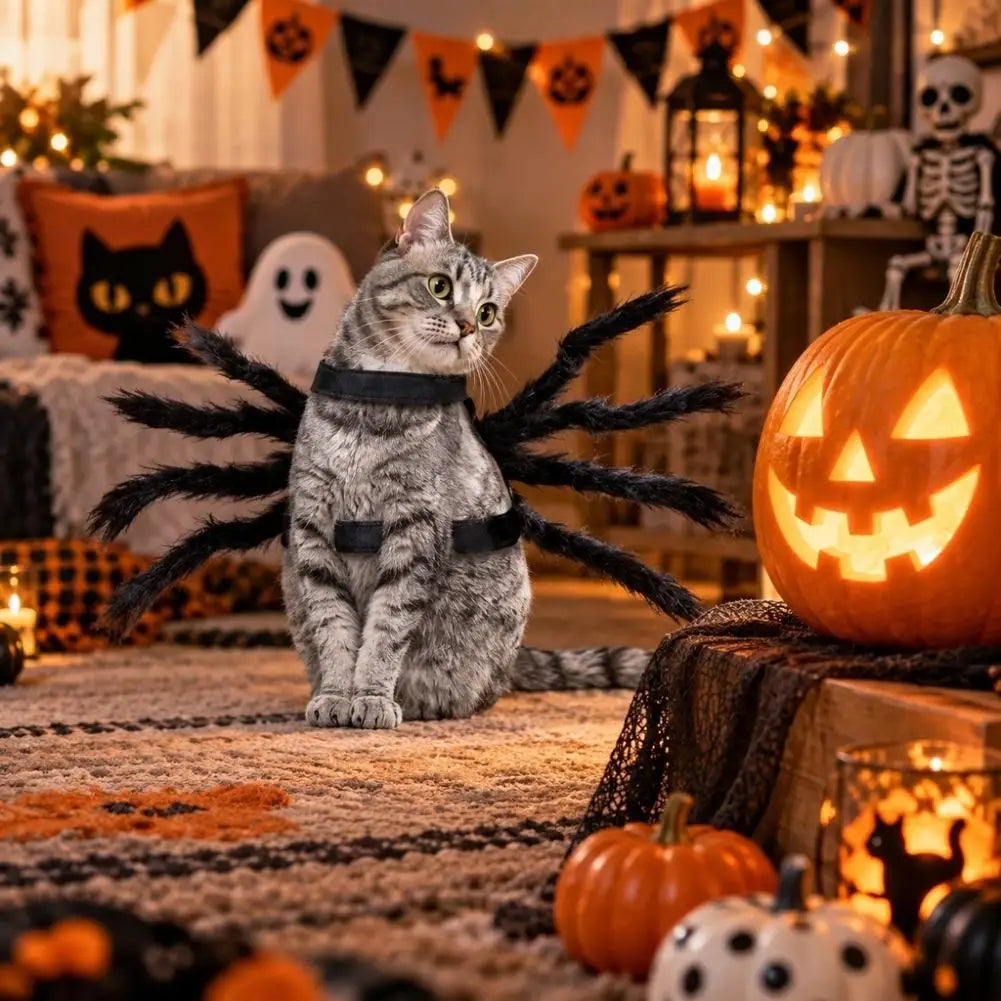 Halloween Pet Spider Costume Funny Realistic Furry Dog Cat Clothes Cosplay Chest Back Outfit Party Costume for Small Medium Dogs