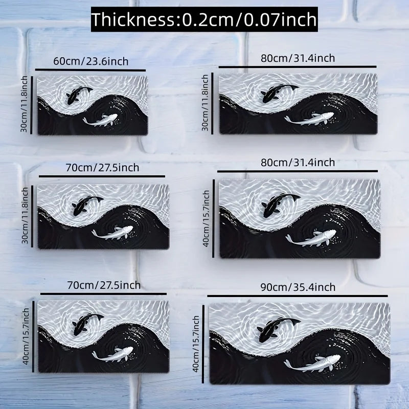 Tai Chi Koi Patterned Gaming Mouse Pad Non-Slip Rubber Base Precision Stitched Edges Waterproof Rectangular Desk Mat Office Game