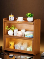 Kitchen countertop seasoning rack storage shelf, product sorting rack, layered multifunctional storage cabinet, dust-proof cabin