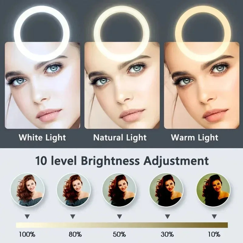 Anillo de luz LED de 26 cm con soporte de trípode - Kit de iluminación regulable de 10" para fotografía y transmisión en vivo, selfies y videos
