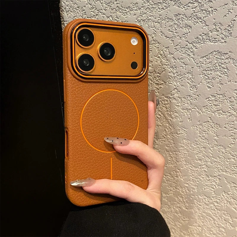 Luxury Magnetic Matte Lychee Grain Phone Case For iPhone 11 12 13 14 15 16 17 18 ProMax Air Plus Magsafe Bumper Back Cases Cover