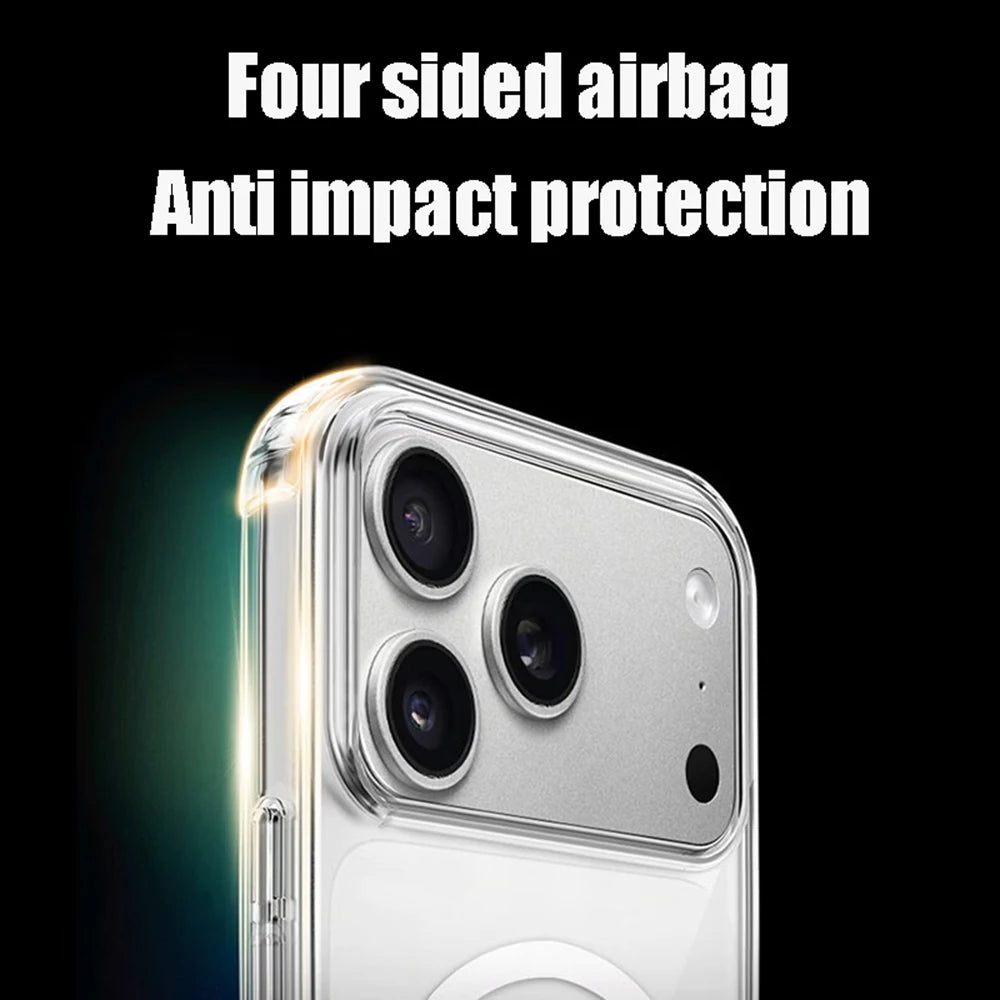 Luxury For Magsafe Transparent Case For iPhone 18 17 16 15 14 13 12 11 Pro Max Mini XR Magnetic Wireless Charge Back Cover Case
