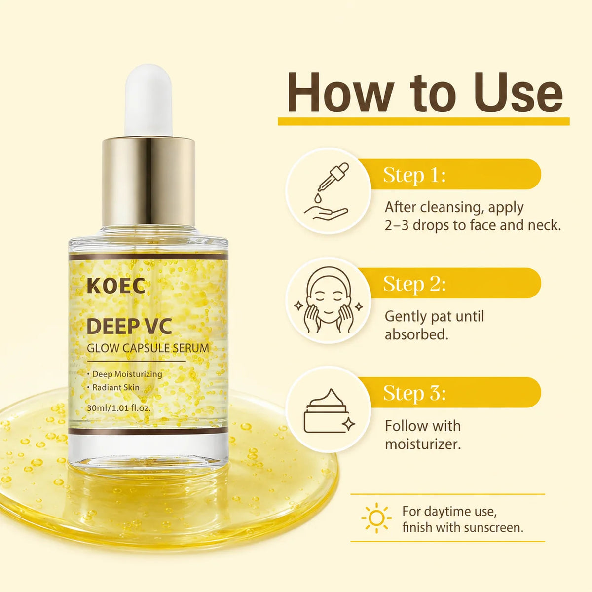 KOEC Deep Vitamin C Glow Capsule Serum, Radiance-Boosting Vitamin C Serum For Face With Niacinamide & Glutathione, For Vibrant, Even-Toned Complexion & Healthy-Looking Glow, 1.01fl.oz