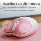 GEEZER Wireless Silent Keyboard Mouse Combo, Pink-Black Cat Ear Retro Round Keycaps US QWERTY Layout