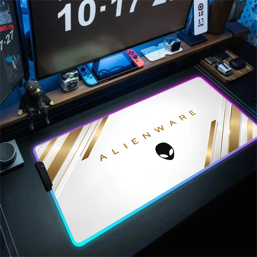 Alfombrilla de escritorio grande para teclado PC gamer XXL 900x400 RGB Alienware, alfombrilla de ratón gaming LED, accesorios de ordenador, Tapis De Souris Mousepads