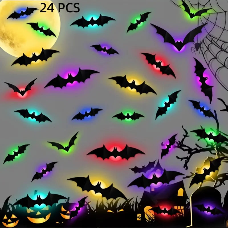 Halloween 3D Stereoscopic Bat LED Night Light PET Wall Decal Home Festival Party Indoor Wall Decoration Lamp