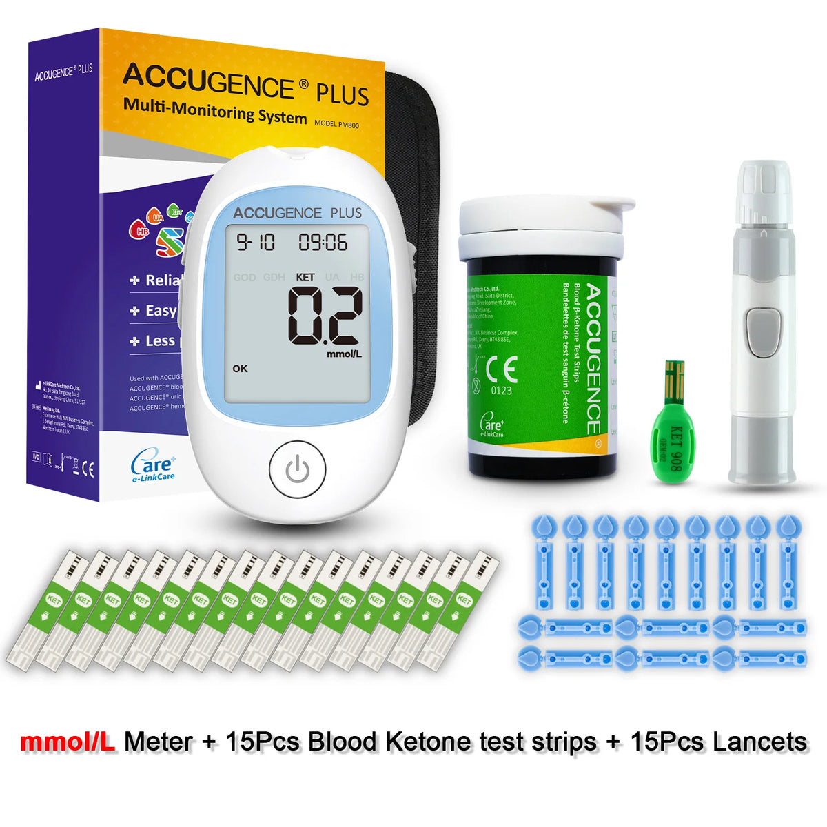 Multi-function Blood Ketone Meter Kit with Ketone Test Strips, Ketone Monitoring for Keto Diet, Ketosis, Fast & Accurate Results