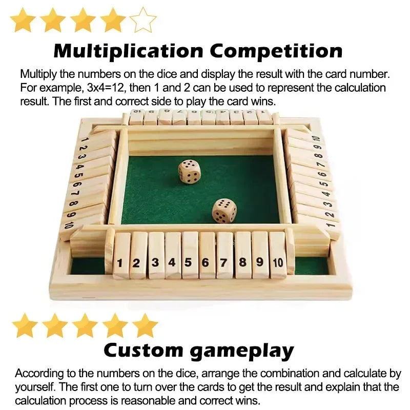 Montessori Wooden Board Game Kids Learning Educational Toys 10 Numbers Four Sided Shut Party Club Games Interesting Family Game
