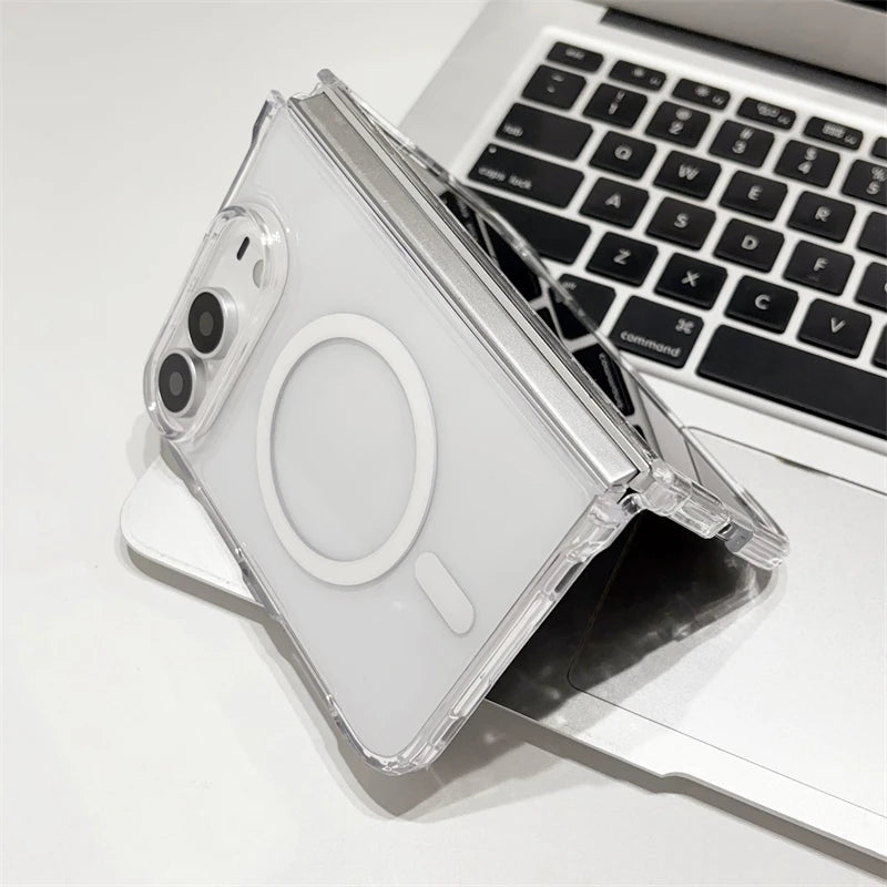Crystal Transparent Acrylic Magnetic Phone Case For iPhone Duo Ultra 18 Fold For Magsafe Wireless Charge Shockproof Clear Cover