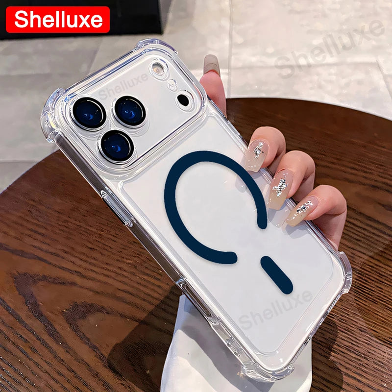 For IPhone17 IPhone18 ProMax Transparent Armour Magnetic Case Shelluxe For iPhone 18 17 Pro Max 17Air Cases Luxury Corners Cover
