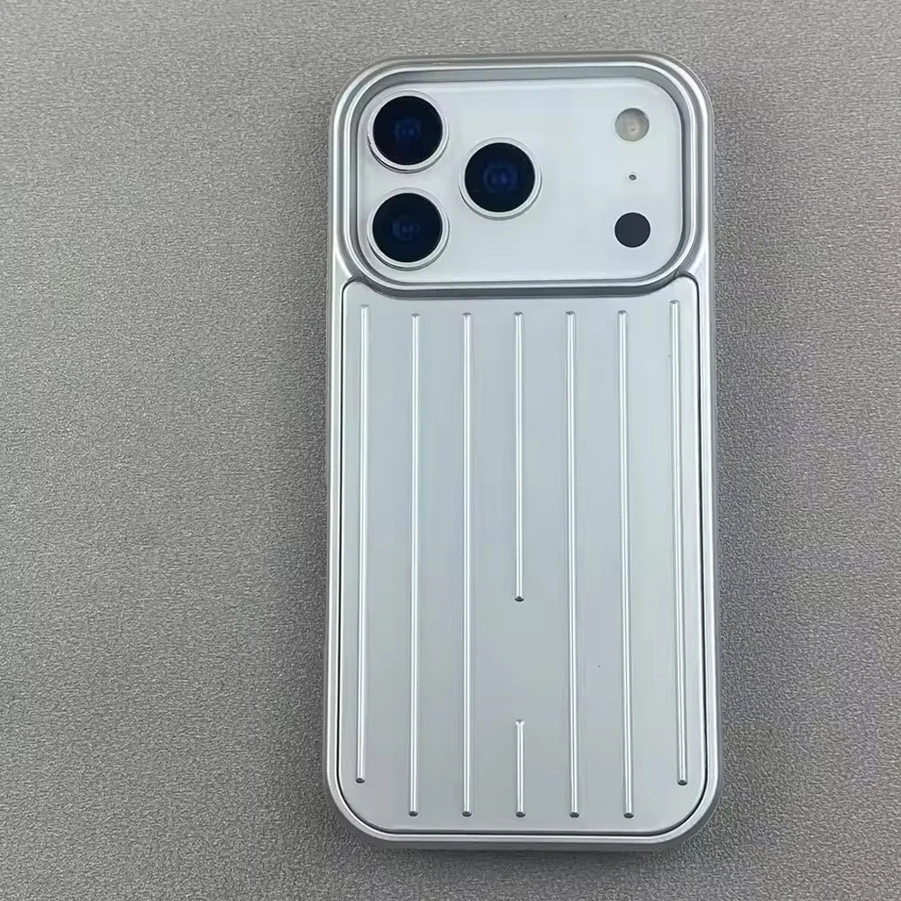 Stripe Luggage Phone case Aluminum Alloy For iPhone 18 Promax 17 16 Pro Max Plus 15 14 pro Matte Shockproof Hard PC Phone Case