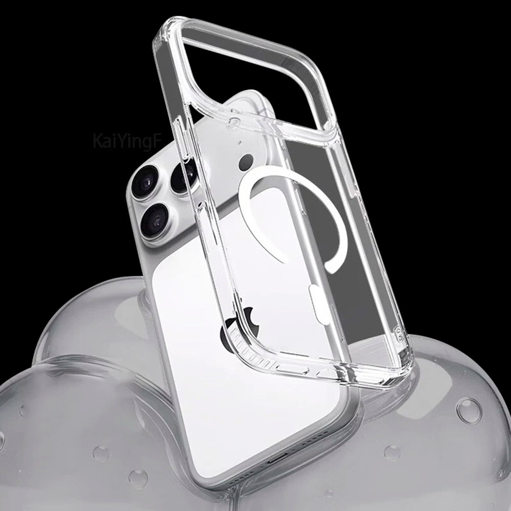 Luxury For Magsafe Transparent Case For iPhone 18 17 16 15 14 13 12 11 Pro Max Mini XR Magnetic Wireless Charge Back Cover Case