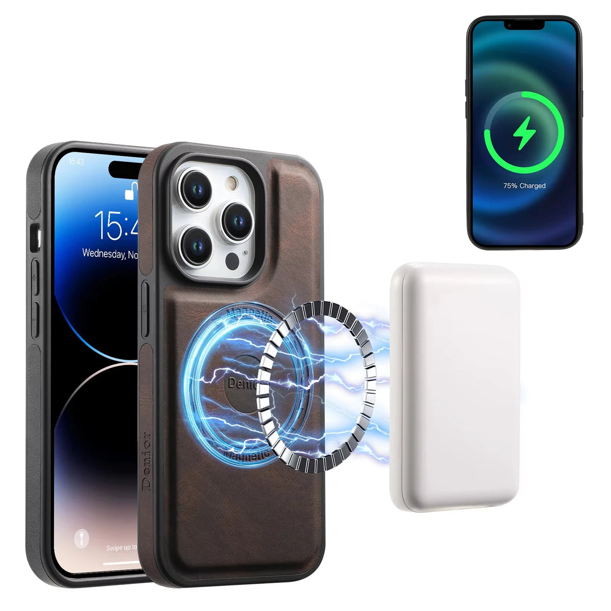 Frosted Faux Leather Magnetic Wireless Charging Case for iPhone 17 Pro Max