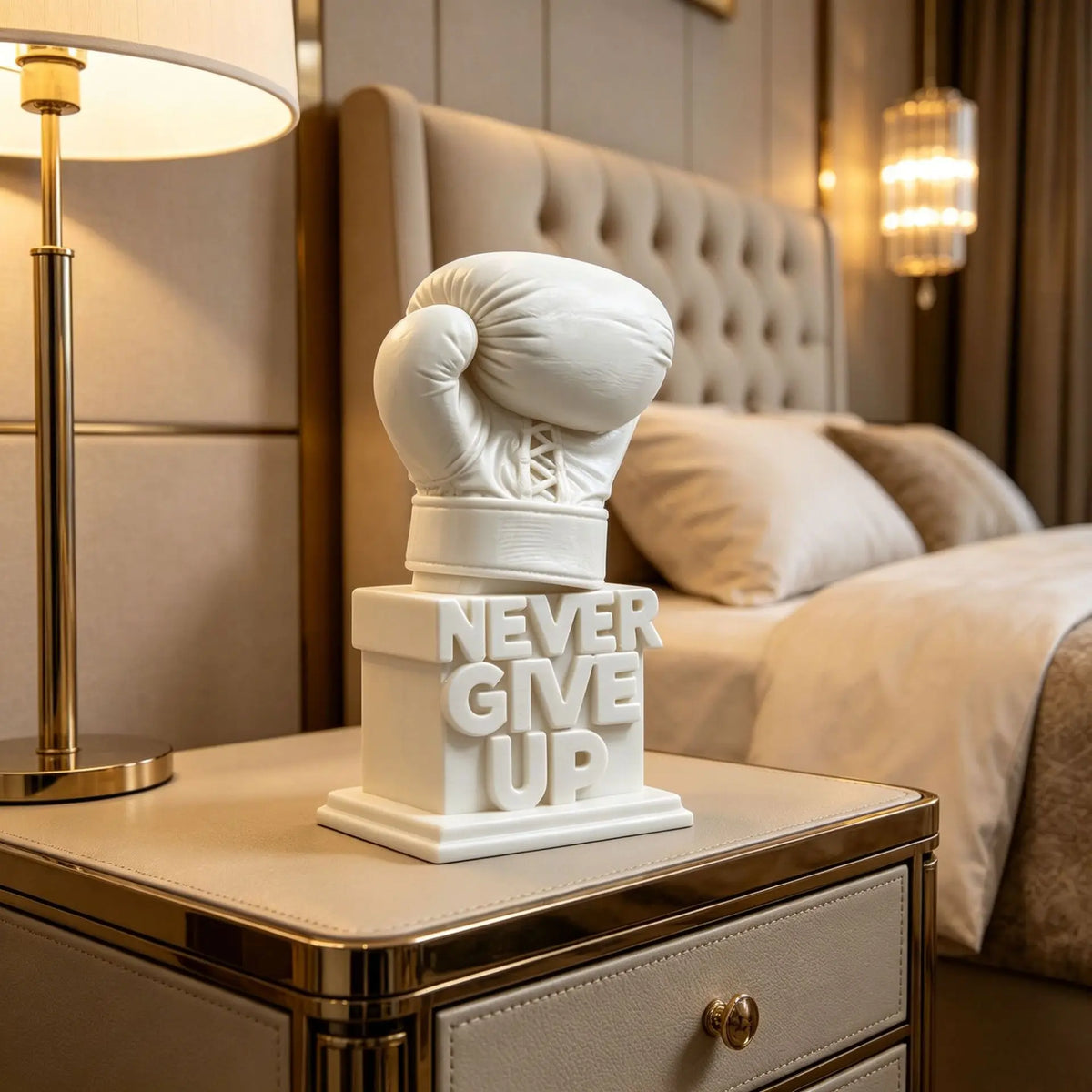 3D Printed "Never Give Up" Boxing Glove Figurine Inspirational Desk Decor Motivational Sculpture for Office Home Gift Birthday