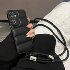 Fashion Down Jacket Lanyard Crossbody Case For Samsung Galaxy A56 A36 A26 A16 A55 A35 A54 A53 A52 A34 A33 Long Strap Soft Cover