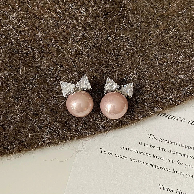 Sweet Shiny Bow Stud Earrings Women Zircon Pearl Small Earrings Elegant Delicate Versatile Christmas Party Jewelry Accessories