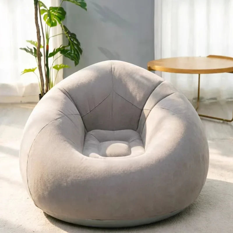 Inflatable Lazy Sofa Folding Portable Air Chair Flocking Surface Comfortable Lounge Seat for Living Room Outdoor Camping Beach
