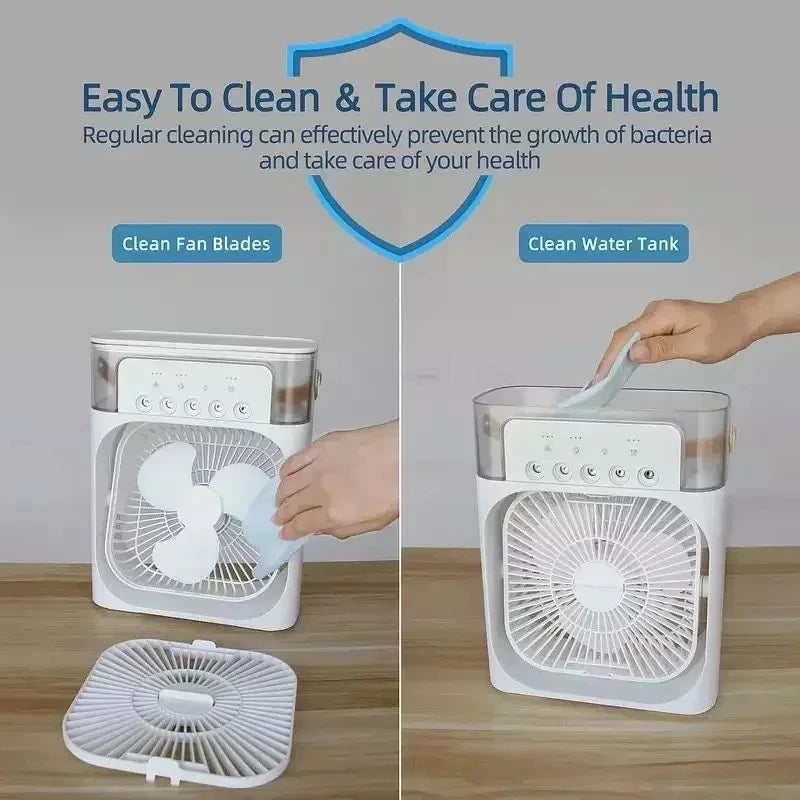Mini Air Cooler Fan 3-in-1 – Fan, Humidifier & LED Light