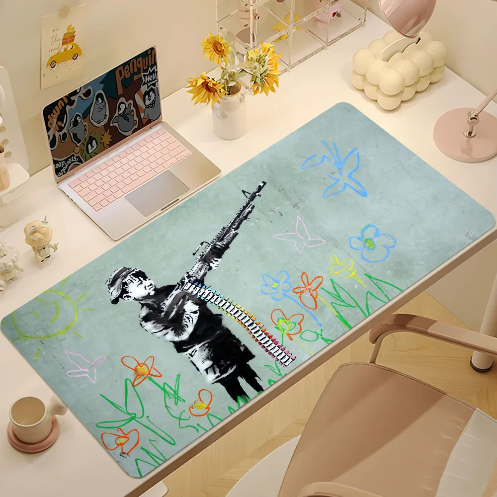 Graffiti Art Banksy S Mouse Pad Large Desk Mat Keyboard Ergonomic Office Rubber Game PC Non-slip Anti-fray Home Custom Best Pric